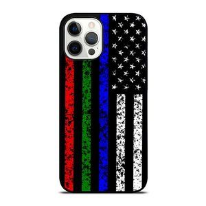 Police Military and Fire Thin Blue Green Red Line Flag iPhone Case